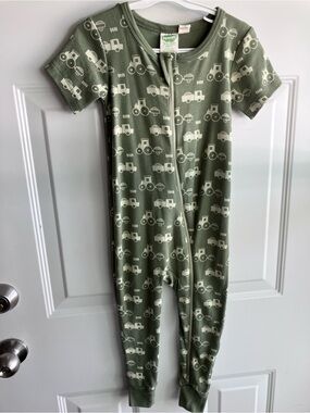Parade GOTS 100% organic cotton green tractor short sleeve romper 3T